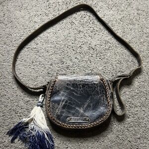 BED STU Halfmoon Leather BAG CROSS-BODY Shoulder BAG Black Lux Distressed